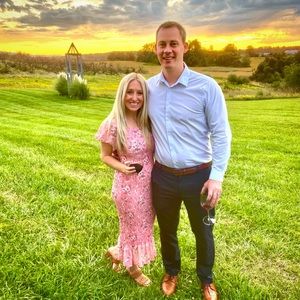 Pink floral midi off the shoulder dress